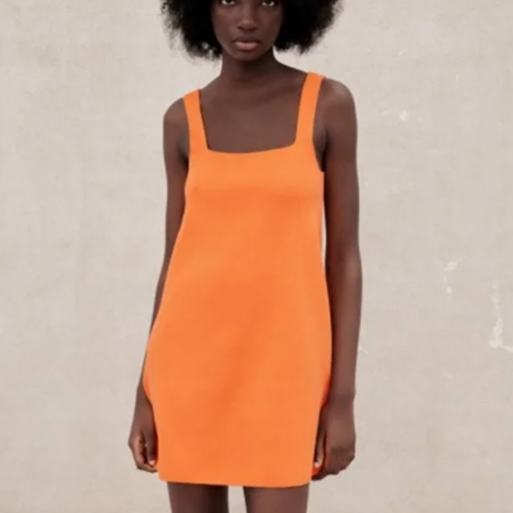 Zara Orange Square Neck Mini Dress | Size M | Sleeveless Shift
